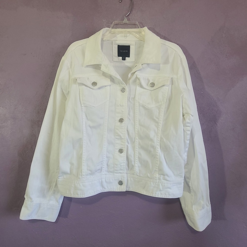 The Limited Denim Jacket Womens Large White Excellent Classic Stretch Trucker
